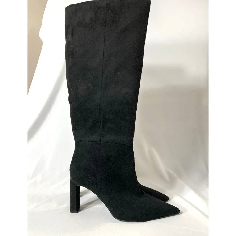 Mango MNG Suede Boots Womens 37 Black Knee High Slim 3